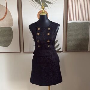 Blue Water Black Gold Accented Buttons Sheath Dress